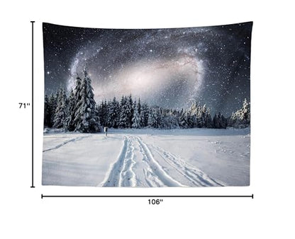 BELECO 9x6ft Fabric Winter Snowy Forest Night Photography Backdrop Galaxy Sky Stars White Snow Trees Wintry Scene Background for Christmas New Year Party Decorations Holiday Outdoor Photo Props - size: 9x6FT