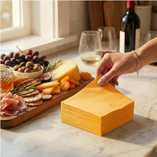 AH AMERICAN HOMESTEAD Paper Cocktail Napkins - Linen-Like Disposable Beverage Bar Napkins 4.75" x 4.75" - Bulk Square Napkins - Ideal for Party or Wedding (Orange/Curry -100 Count) - color: Orange, size: 4.75 x 4.75