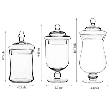 MyGift Clear Glass Apothecary Jars with Lid, Decorative Footed Vase, Candy Buffet Containers, Set of 3 - color: Clear Glass