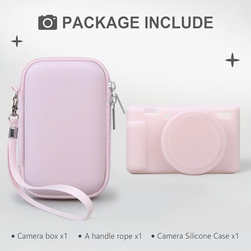 BOVKE 2-in-1 Camera Case for Sony ZV-1 Digital Camera for Content Creator, Silicone Skin Case + Hard Case Carrying Bag Protective Bundle for Sony ZV1 Camera, Jelly Pink - color: Jelly Pink
