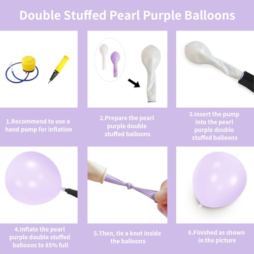 Double Pearl Purple Stuffed Balloons Different Size 115Pcs 5/10/12/18" Light Purple Balloon Arch Kit for Princess Birthday Baby Shower Bridal Shower Engagement Ocean Sea Frozen Theme Party - color: Pearl Purple