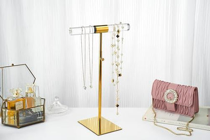 Acrylic Jewelry Towers - Stainless Steel Long Necklace Stand, Adjustable Height Tabletop Jewelry Organizer for Home & Boutique