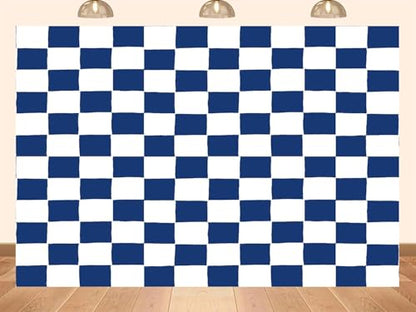 8x6ft Fabric Blue and White Checkered Backdrop Texture Grid Birthday Chess Board Theme Photography Backdrops Children Kids Birthday Party Supplies Photo Background - size: 8X6ft
