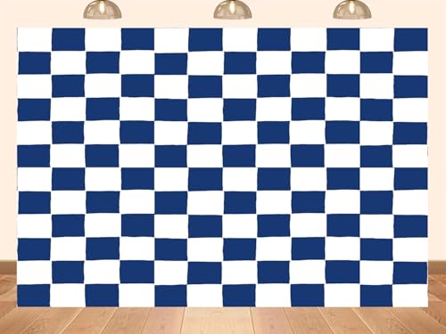 8x6ft Fabric Blue and White Checkered Backdrop Texture Grid Birthday Chess Board Theme Photography Backdrops Children Kids Birthday Party Supplies Photo Background - size: 8X6ft