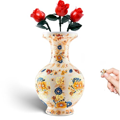 3D Puzzle Vase for Adults with LED Light, 200 Curved Pieces DIY Flower Vase Craft Kit, Creative Jigsaw Art Project Home Décor Centerpiece (C- Petaluxe Vase) - color: C- Petaluxe Vase