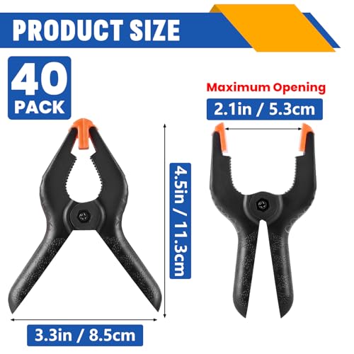 40 Pack 4.5 inch Plastic Spring Clamps, Black Heavy Duty Clips, Backdrop Clips, Woodworking Clamps, Plastic Clamps for Crafts, Backdrop Stand, Woodworking, Photography - size: 4.5in-40P