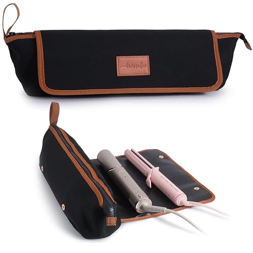 Heat Resistant Hair Tools Travel Bag | 17-Inch Extra Long Storage Case for Curling Irons, Flat Irons, and Styler Brushes | Padded Protective Organizer for Travel & Home - color: Black/Brown