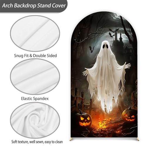 Halloween Arch Backdrop Stand Cover 7.2ft Skeleton, Ghost Pumpkin Bat, Party, Spandex Arch Cover Horror Style Backdrop Fabric 2-Sided with Fall Pumpkin Spooky Witch Round Top for Halloween Party - color: Halloween2, size: 7.2FT