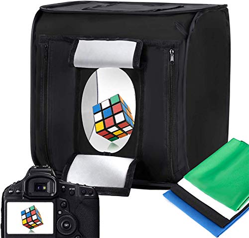16''x16'' Photo Studio Light Box Photography with LED Lights, Portable Photo Background Shooting Tents with 4 Backdrops（Black, White, Blue,Green） - size: 16''×16''