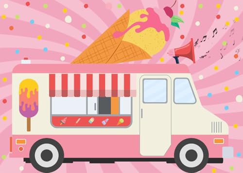 7x5Ft DePhoto Ice Cream Truck Birthday Backdrop Sweet Summer Birthday Baby Shower Party Decoration for Girl Ice Cream Shop Background Party Cake Table Photo Booth Props - color: Ice cream Backdrop 1