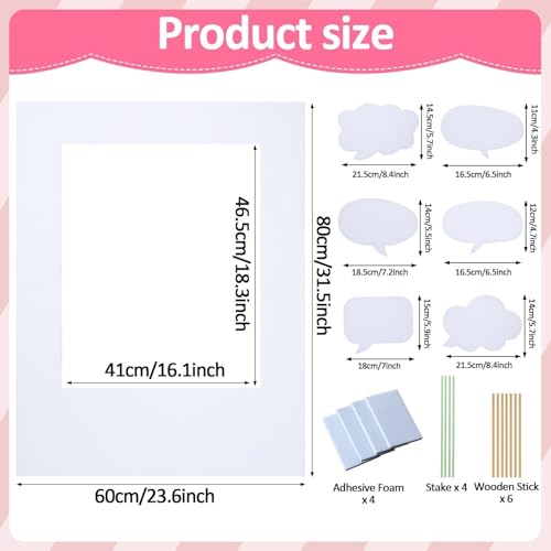 32 x 24 inch Blank Photo Booth Props DIY Happy Birthday Party Supplies Writable Picture Frame with Speech Bubble Signs Photo Booth Props for Valentine's Day Wedding Birthday Baby Shower Party Favors