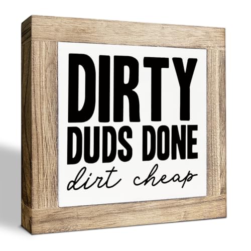 Dirty Dubs Done Dirt Cheap Sign, Funny Landry Wood Signs, Cute Laundry Room Decor, Farmhouse Style Wooden Box Sign, Desktop Decors, Funny Gift for Home Decoration, Housewarming Gift - color: Color12