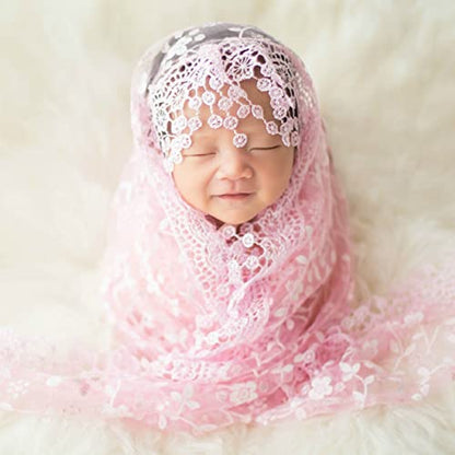 Luxury Newborn Boy Girl Baby Photography Props Wrap Lace Yarn Cloth Blanket (Pink) - color: Pink