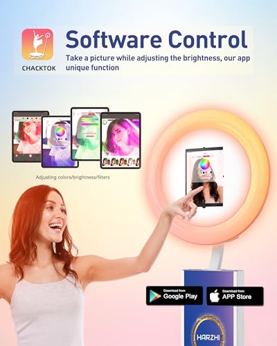 HARZHI Portable Photo Booth Compatible with iPad, Photo Booth Stand Shell, Perfect for Weddings and Parties, Free ChackTok Membership, Free Custom Logo, with Flight Case (White, Photobooth-Pro) - color: White