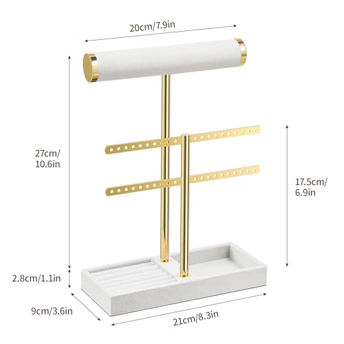 bussdis 2 Tier Bracelet Holder Display - Detachable T Bar White Velvet Bracelet Holder, Jewelry Holder Organizer for Bracelet, Necklace, Earrings, Rings - color: White