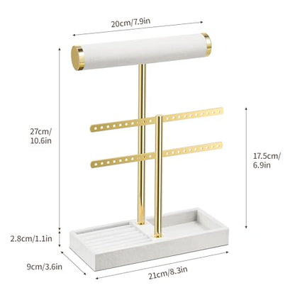 bussdis 2 Tier Bracelet Holder Display - Detachable T Bar White Velvet Bracelet Holder, Jewelry Holder Organizer for Bracelet, Necklace, Earrings, Rings - color: White
