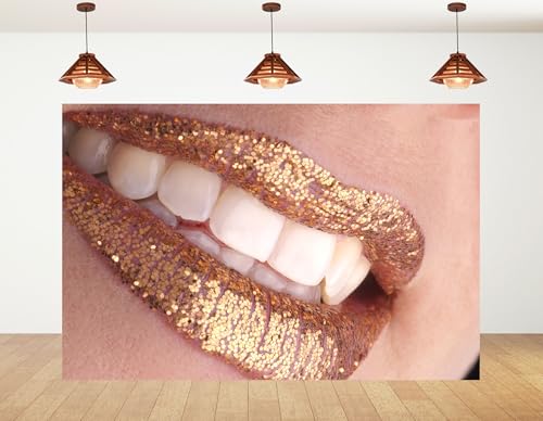 4x4ft Glitter Lipstick Backdrop Gold Glitter Lips Photography Background for Beauty Makeup Cosmetic Event Party Decorations Tapestry Photo Booth Props - size: 4x4ft