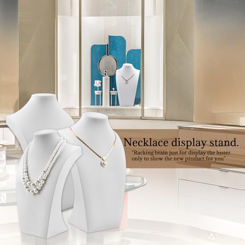 Homeanda Necklace Display Bust - PU Leather Jewelry Bust Stand for Photography, Boutique Display, and Home Organisation(White-13.4"x8.2") - color: White, size: 13.4"x8.2"