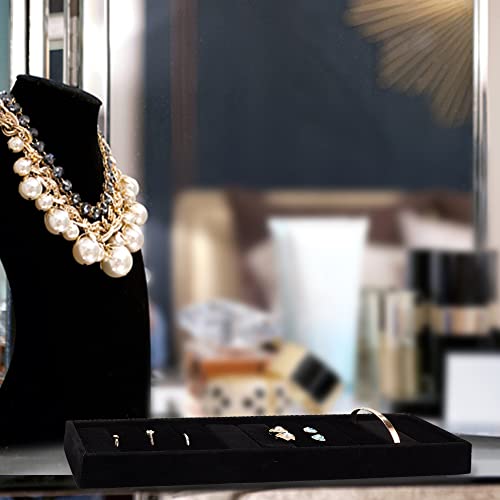 PH PandaHall Velvet Jewelry Display Tray, 10 Slots Black Bangle Tray Ring Cufflink Organizer Bracelet Showcase Padded Jewelry Tray for Dresser Home Storage Retail Show Exhibition, 13.4x3.4 inch - color: Black