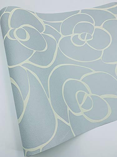 Q QIHANG Modern Minimalist Embossed 3D Rose Flower Non-Woven Wallpaper Light Blue Color Non-self Adhesive Wallpaper 0.53m x 10m=5.3㎡ - color: Light Blue
