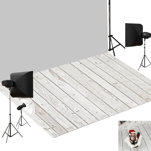 Kate White Grey Wood Flooring Mat Vintage Photography Floor Mats Rubber Floor Wall Backdrop Newborn Photography Props for Photo Studio 5x4ft - color: Grey White, size: 5x4ft