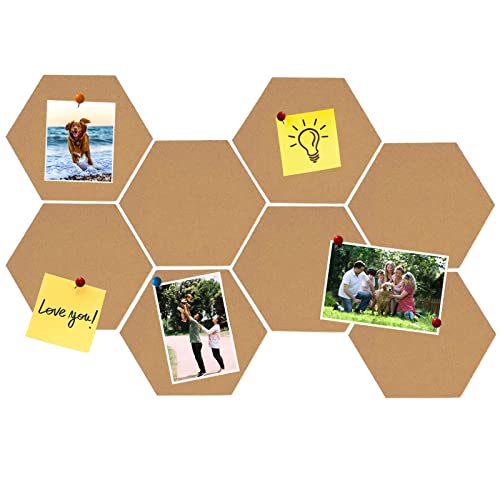8Pcs Hexagon Felt Cork Board Tiles, Self Adhesive DIY Bulletin Board Pin Board for Office School Home Wall Decor Stickers Memos Photos Display (Deep Camel) - color: A- Deep Camel, size: Hexagon