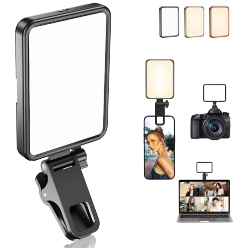 Rechargeable Soft Selfie Light for Phone, Camera, Laptop, 4-14H Battery Portable LED Light for Pictures, Phone Light Clip for Selfie, Vlog, TikTok, Makeup, Video Conference Black - color: Black