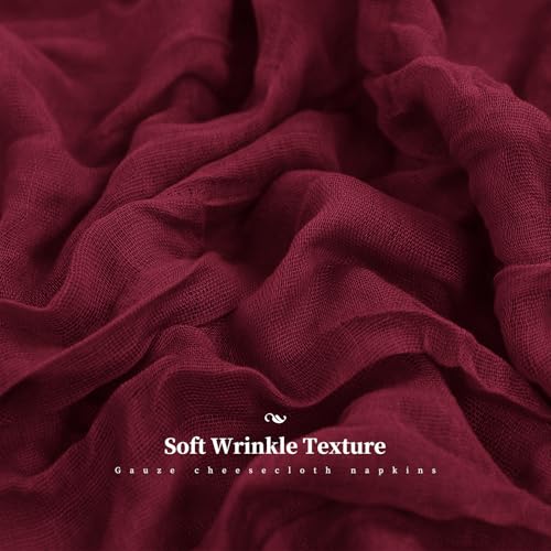 42 Pcs Burgundy Gauze Cheesecloth Napkins, 20 x 20 Inch Wrinkled Rustic Boho Dinner Napkins for Wedding,Dinner,Parties - color: Burgundy, size: 20" x 20" (Set of 42)