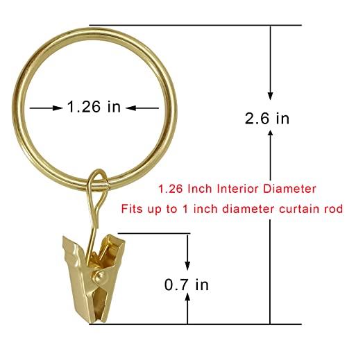 WeeksEight 100 Pack Gold Curtain Rings with Clips, Curtain Hooks Hangers Clip Rings for Hanging Drapes Bows Hat, Drapery Rings 1.26 in I D, Fits up to 1 in Diameter Curtain Rod. - color: Gold, size: 1.26" I D Set of 100