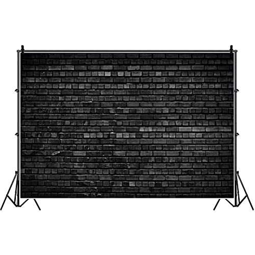 Laeacco 10x8ft Black Brick Wall Backdrop Dim Color Tone Rough Texture Brick Wall Photography Background Eatery Basement Wall Decoration Wallpaper Online Live Background Children Kids Adults Portraits - size: 10x8ft