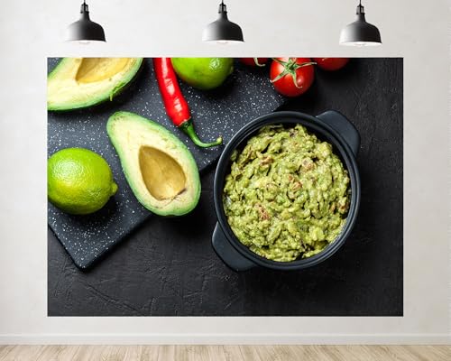Trykid 15x8ft Fresh Guacamole Ingredients Backdrop Rustic Black Stone Kitchen Surface Food Photography Background Cooking Culinary Dinner Party Decoration Tapestry Photo Booth Prop Fabric Backdrop - size: 15x8ft