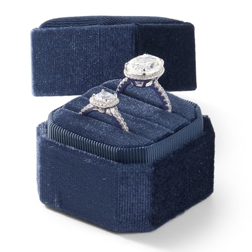 3 Slots Ring Box Velvet Ring Gift Box Wedding Day For Proposal, Engagement, Wedding, Mother's Day, Valentine's Day (Dark Blue) - color: Dark Blue