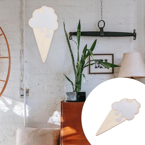 SUPVOX Artistic Picture Taking Mirror Wall-Mounted Wooden Decor for Home and Outdoor Use, Chic Ice Cream Style Photo Prop Mirror for Dressing Table and Living Room
