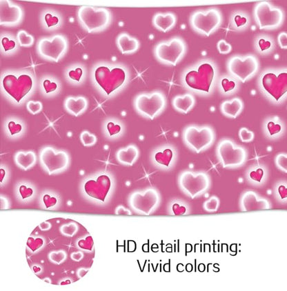 5 x 3 ft Valentine's Day Pink Heart Background Glitter Heart Romantic 90s Valentine Day Party Photography Background Women Men Happy Birthday Photography Background Banner Photo Booth Studio Props - color: Pink3, size: 5x3ft