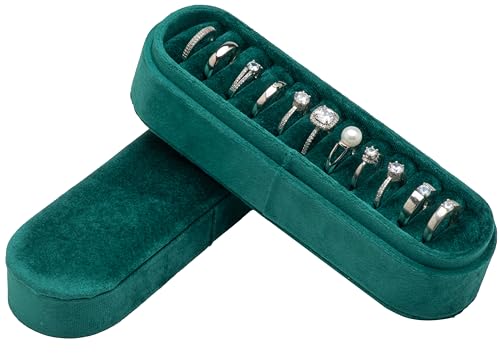 Velvet Small Multiple Ring Box Portable Organizer Display Storage Travel Case Jewelry Earring Holder for Wedding Birthday Christmas Day (Green) - color: Green