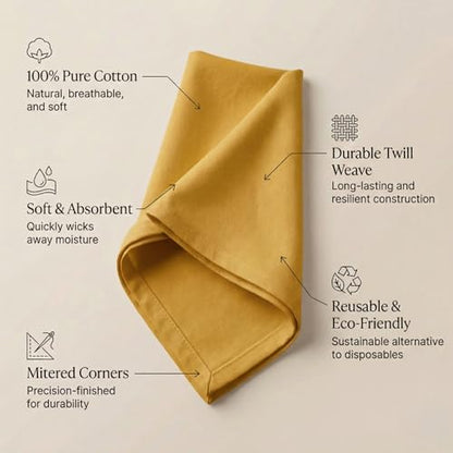 Accent Home 100% Cotton Napkins, Delicate Cloth Napkins for Dinners, Parties and Weddings，18 x 18 Inch Set of 12 - Mustard - color: 02 - Mustard - Twill, size: 18"x18" - Pack of 12