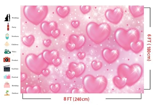 8X6ft Valentine's Day Backdrop Pink Heart Early 2000s Backdrop Valentine's Day Wedding Bridal Shower Party Decor Banner Portrait Photo Studio Booth Props - size: 8x6ft