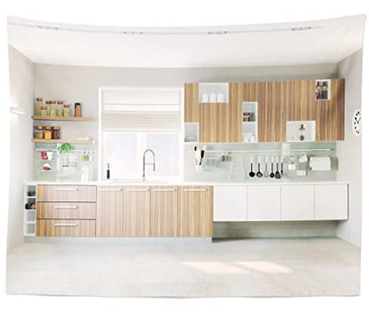 BELECO 8x6ft Fabric Modern Kitchen Backdrop Cooking Baking Background Wall Cabinet Cupboard Kitchenware Window Background Selfie Photoshoot Online Teaching Video YouTube Studio Photography Props