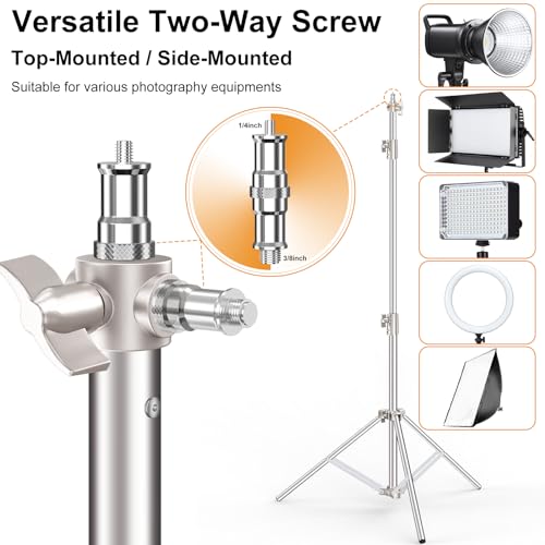 Anautin 9.2 FT Stainless Steel Light Stand Photography, 2 Pack Heavy Duty Photography Tripod Stand with 1/4” to 3/8” Screw Adapter for Strobe,LED Video Light,Ring Light, Monolight, Softbox