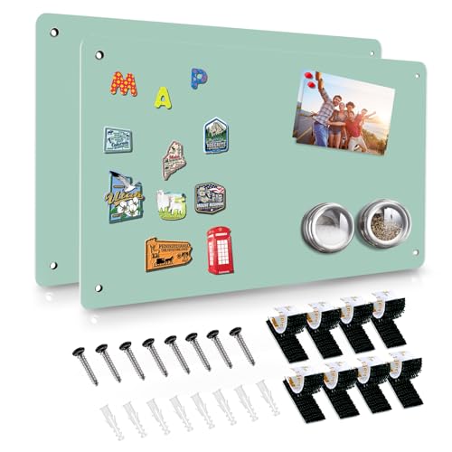 Green 2Pack Magnetic Board,17.5" x 11.4" Magnet Bulletin Board to Display Magnetic Notes, Poetry, Photos, Suitable for Wall, Refrigerator, Cabinet etc, Come with 4 Pcs Dual Lock Tape and Screws - color: Green, size: 2 Pack (17.5" x 11.4")