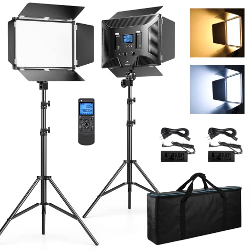 D50 Photography Lighting with Barn Door, 2-Pack 15.4" LED Video Light with Remote, 45W 3000K-8000K Dimmable Bi-Color Panel Light for Live Streaming/Wedding Shooting/Video Recording/Studio/Film - size: D50
