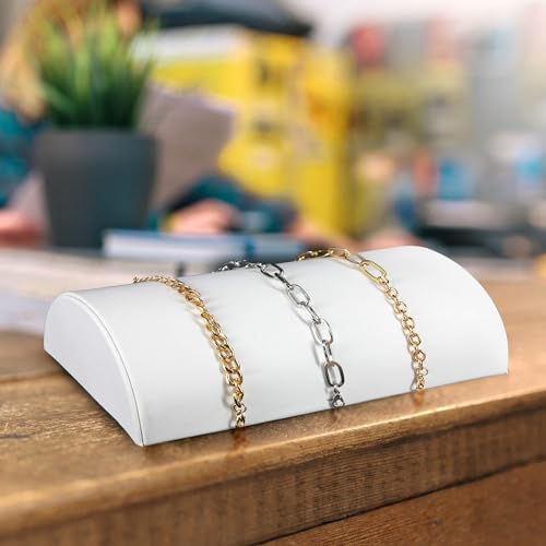SSWBasics Half Moon White Faux Leather Bracelet Holder - Elegant Bracelet Holder Display - Premium Bracelet Display Stand, 8 1/4"L x 5"W x 2 1/2"H