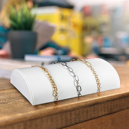 SSWBasics Half Moon White Faux Leather Bracelet Holder - Elegant Bracelet Holder Display - Premium Bracelet Display Stand, 8 1/4"L x 5"W x 2 1/2"H