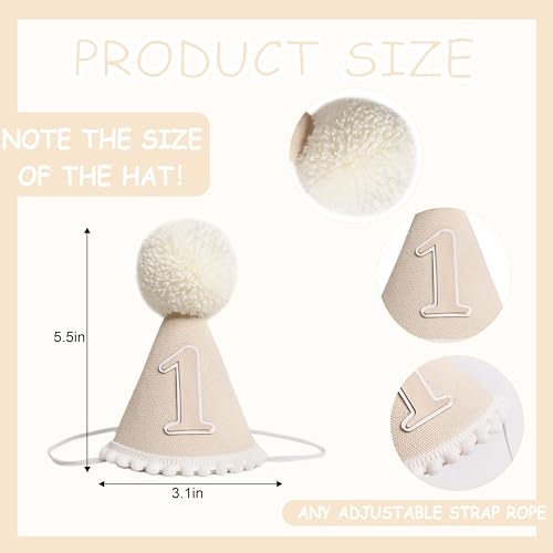 KOJIN 1st Birthday Hat for Baby Girl/Boy - First Birthday Decorations, Cake Smash Photo Prop - color: Beige