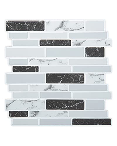 Art3d Thick Peel-and-Stick Kitchen Backsplash Tile, 10-Sheet Marble Design Self Adhesive Wall Tiles for Kitchen Bathroom Back Splash - Grey - color: Gray Marble Thickened, size: 12" x 12" (10 Sheets)