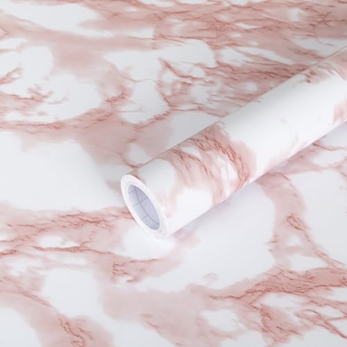 practicalWs White/Pink Marble Contact Paper Granite Peel and Stick Countertops Self-Adhesive Wallpaper Cabinets Drawer Shelf Wall Crafts Wall Paper Decorations 17.7 in x 196.8 in - color: Pink/White, size: 17.7" x 196.8"