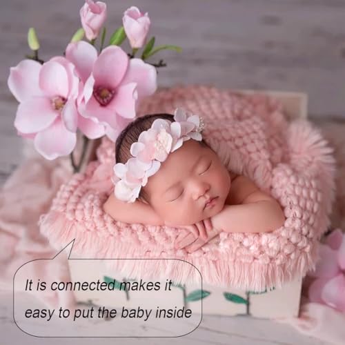 Zeroest Baby Photography Props Basket Braid Wool Wrap Newborn Photo Shoot Baskets Filler Posing Stuffer Background Blanket (Pink) - color: Pink