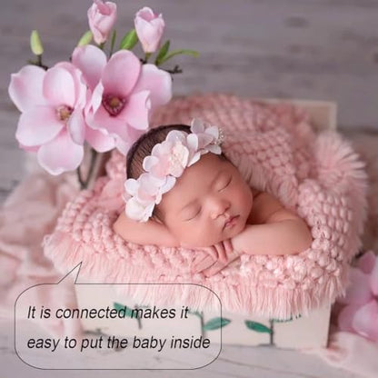 Zeroest Baby Photography Props Basket Braid Wool Wrap Newborn Photo Shoot Baskets Filler Posing Stuffer Background Blanket (Pink) - color: Pink