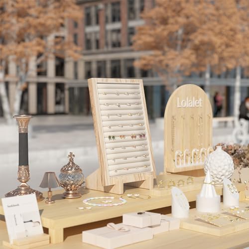 Lolalet Wooden Jewelry Display Series, Necklace Bracelets Earrings Rings Jewelries Stand Freestanding Natural Wood Holder Rack for Selling Vendor Store -1 Pack, Ring - color: Ring