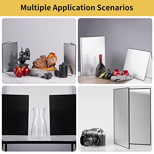 Meking 3 in 1 Photography Reflector Cardboard, 12 x 8 inch Folding Light Diffuser Board for Still Life, Product and Food Photo Shooting - Black, Silver and White, 2 Pack - size: 2Pcs A4 Black Silver White